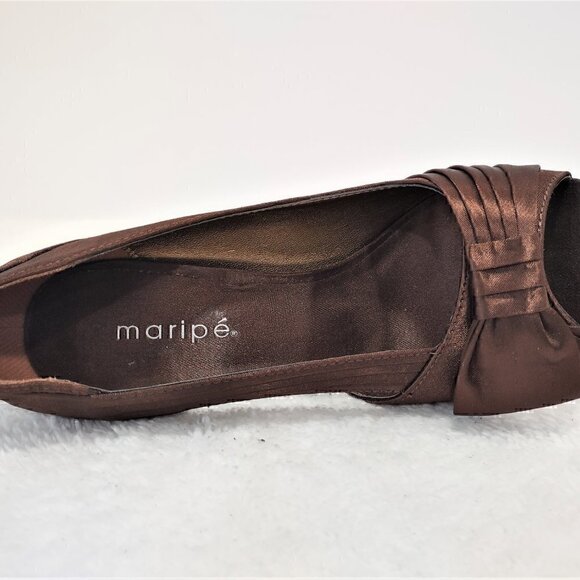 Maripe "Jezebel" Brown Pleated Fabric Heels w/ Bow-Bridal / Formal - Size 6.5 - Picture 13 of 14